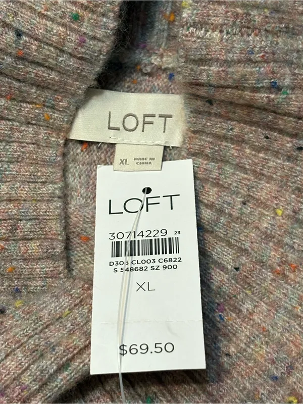 LOFT Women’s Speckled Confetti Crewneck Sweater in Light Pink size XL NWT - Image 5
