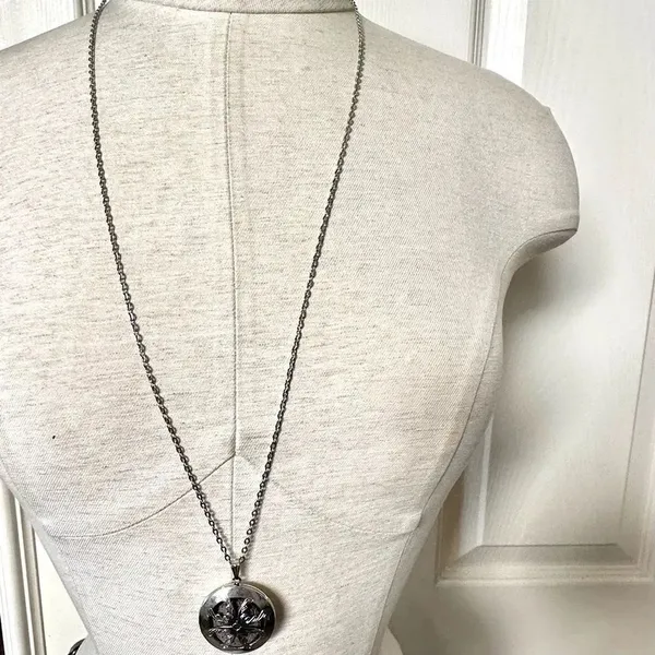 Silver tone long lava stone infuser pendant necklace - Image 2