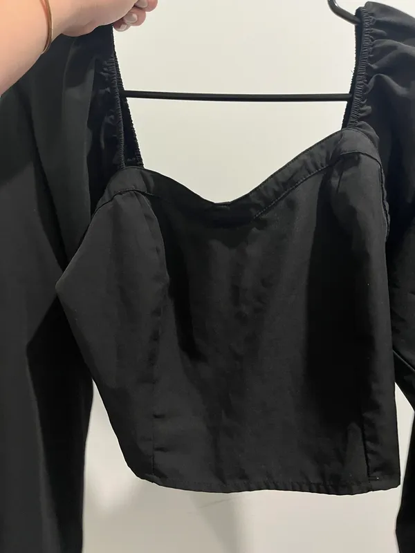 FAVLUX Black Cropped Off The Shoulder Top Corset Blouse - Image 7