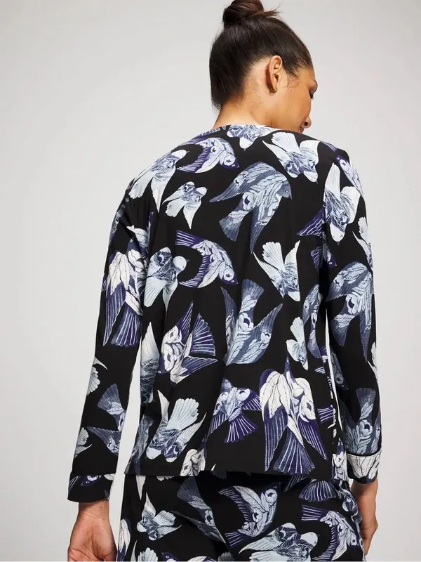 New Soma Piped Long Sleeve Notch Pajama Top Size Medium Whimsical Wings Black - Image 12
