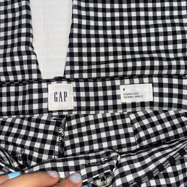 Gap Gingham Skinny Ankle Pants Womens 8 Black White Preppy Office Chic Style - Image 2