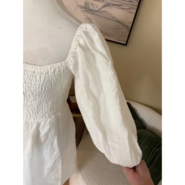 TUCKERNUCK White Annie‎ Smocked Mini Dress Linen Size Small - Image 3