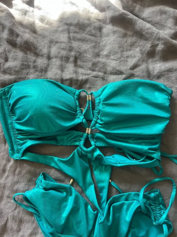 NWOT Honey Birdette Ziva Teal Metallic Swimsuit MED monokini - Image 7