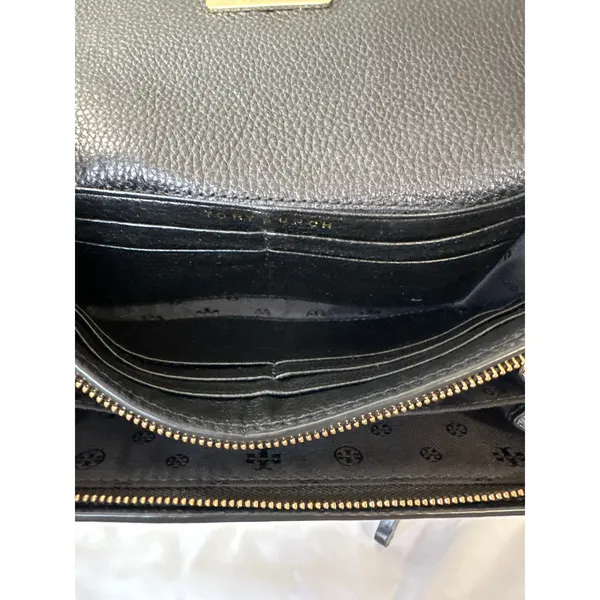 Tory Burch Britten Pebbled Leather Envelope Black Wallet EUC - Image 8
