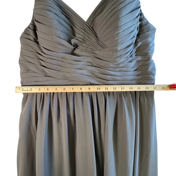 Azazie Bridesmaid Dress Steel Grey Chiffon Lace Maxi Gown Formal Sz A14 Wedding‎ - Image 5