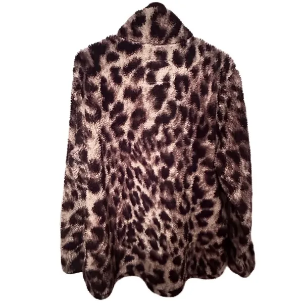 Cozy Sherpa Womens Leopard Print Fuzzy Fleece Pullover Half Zip Women Jacket XXL - Image 3