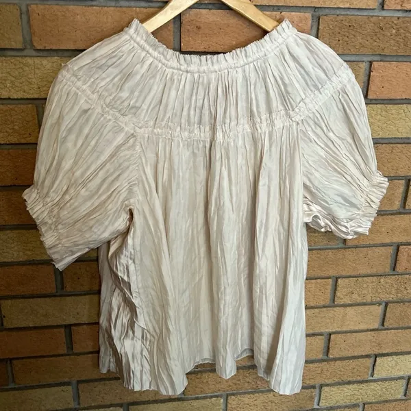 Diane Von Fustenberg Ruffle Pleated Cottagecore Cream Puff Sleeve Blouse Size 0 - Image 4