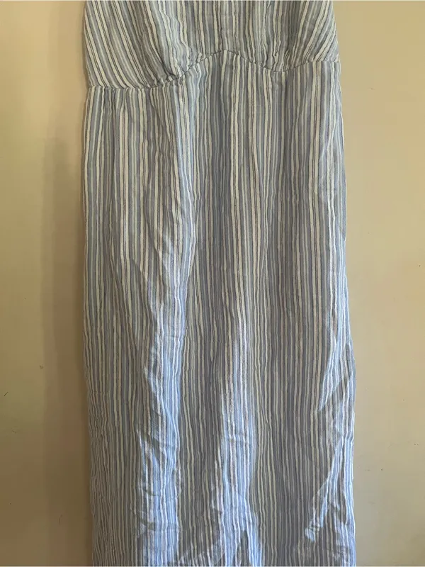 100% Cotton Blue White Striped Midi Dress XS Euro Summer Coastal Resort Beach - Image 5