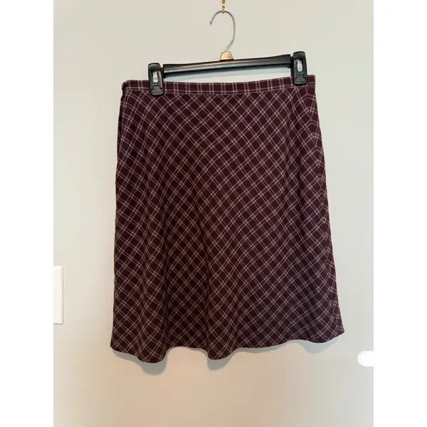 Abercrombie & Fitch Burgundy Plaid Wool Blend A-Line Skirt Size 6 Vintage Style - Image 2