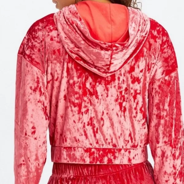 Fabletics Crushed Velour Full Zip Hoodie Jacket Size‎ S Red Strawberry New - Image 2