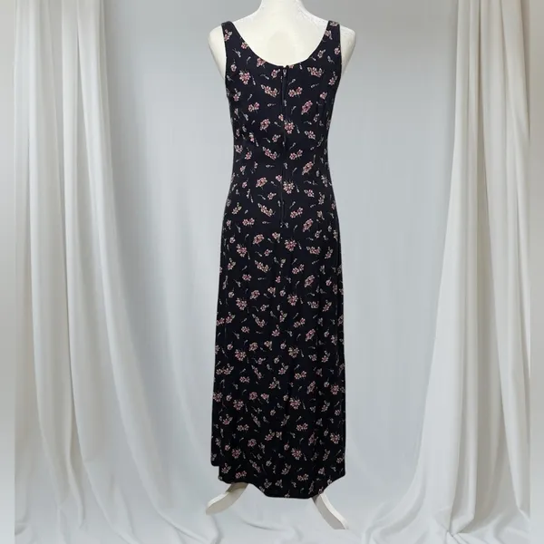 Vintage 90s Long Black Pink Floral Dress Size 11/12 Dark Floral Whimsy Goth - Image 4