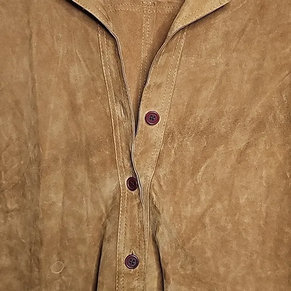 Harari leather soft suede tan pockets pull over collared warm heavy jacket sz M Size M - Image 4