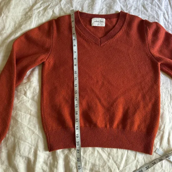 Aritzia Wilfred Free Palomino Merino Wool V Neck Sweater Orange Size Medium - Image 6