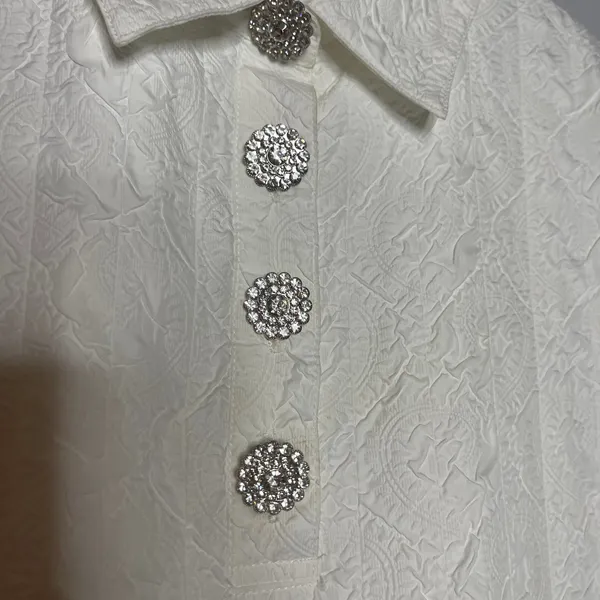Hill House Rosalind White Jacquard Rhinestone Button Collar Mini Dress XS - Image 8
