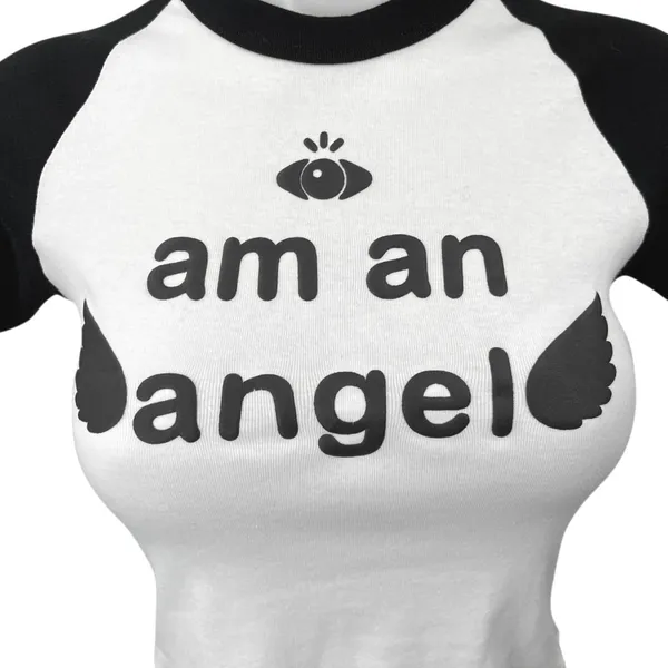 Los Angeles Apparel Black White Am An Angel Crop Baby Tee T Shirt Top Size S - Image 5