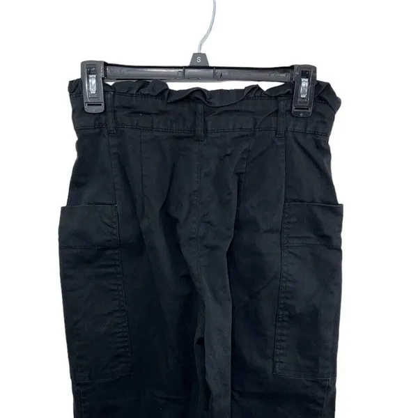 Zara High Waisted Black Pants Paperbag Waist Side Pockets Small Wide Leg - Image 4