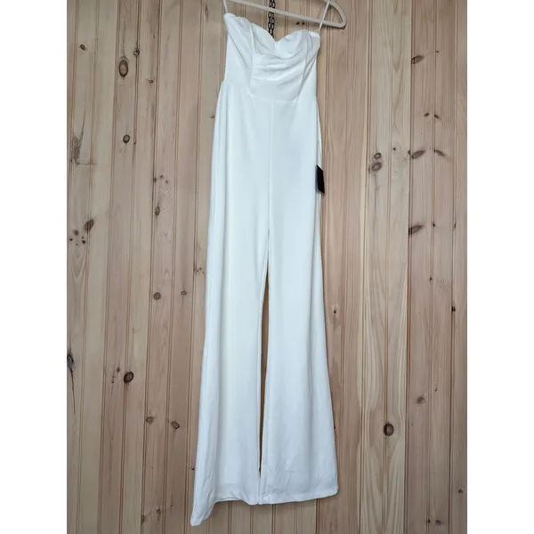NWT Lulus Fashionista Nights Ivory Strapless Bustier Wide-Leg Jumpsuit Classy M - Image 2