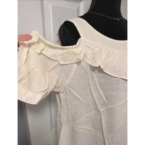 NWT Tulip B Ivory Cold Shoulder Ruffle Rayon Blouse Women's Large Boho - Image 6