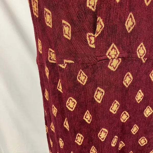 Vintage Rabbit Rabbit Rabbit Rayon Slip‎ Dress Womens M USA Made Maroon Gold - Image 6