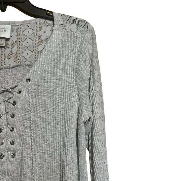 Knox Rose Top Womens Large Gray Waffle Knit Boho Stretch Blouse Ladies - Image 3