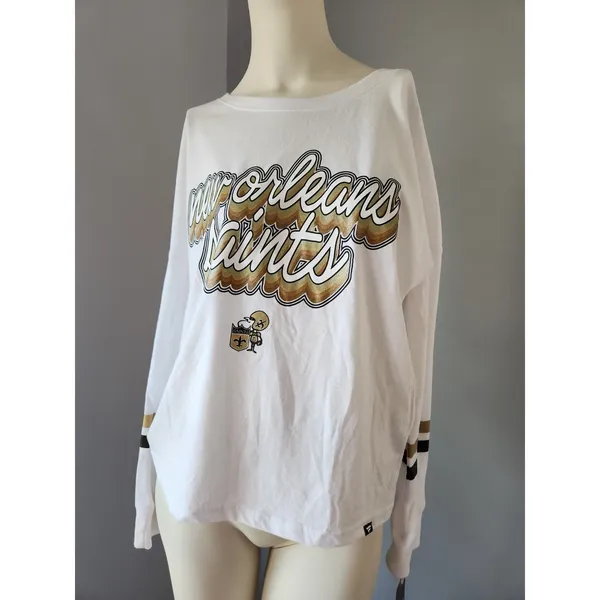 National Football League Women's Small New Orleans Saints Striped Retro‎ Football Long Sleeve T-Shirt - Image 8