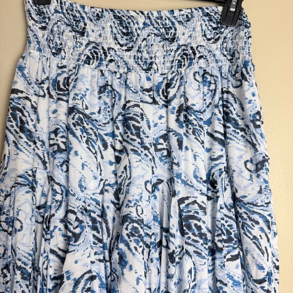 Cupio Skirt Medium Blue Peasant Boho Paisley Coastal Smocked Tiered 100%Cotton - Image 3