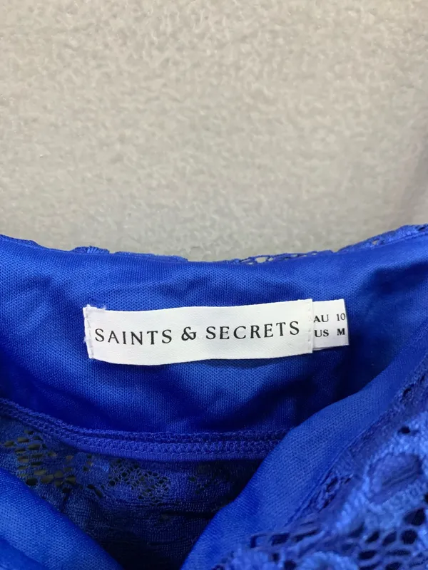 Saints + Secrets Selfie Leslie Lorely Lace Rosette Maxi Dress in Blue - Image 4