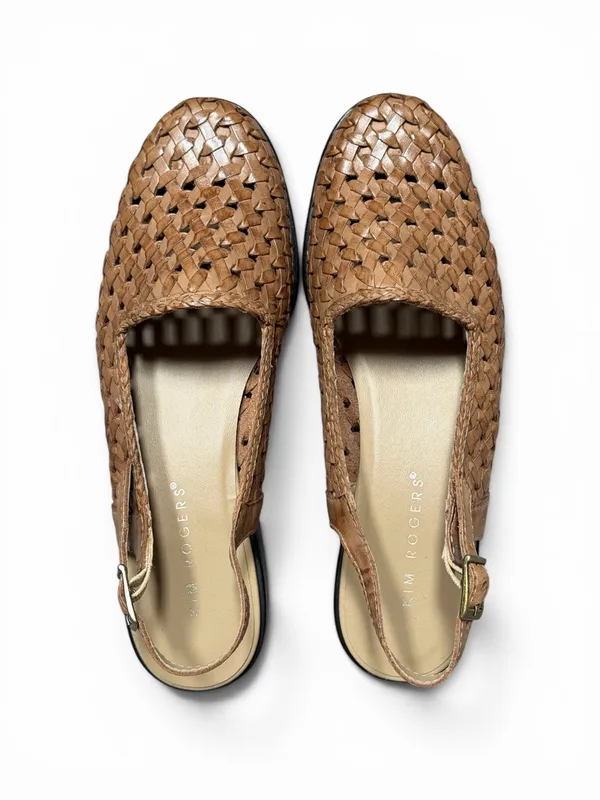 Vtg Kim Rogers Lindsey Woven Leather Slingback‎ Flats Fisherman Cottagecore Boho - Image 2