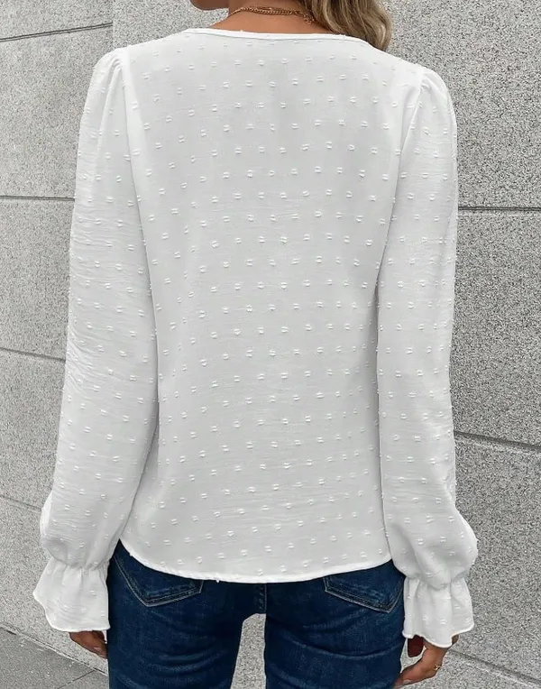 White Lace Puff Sleeve Blouse - Image 2