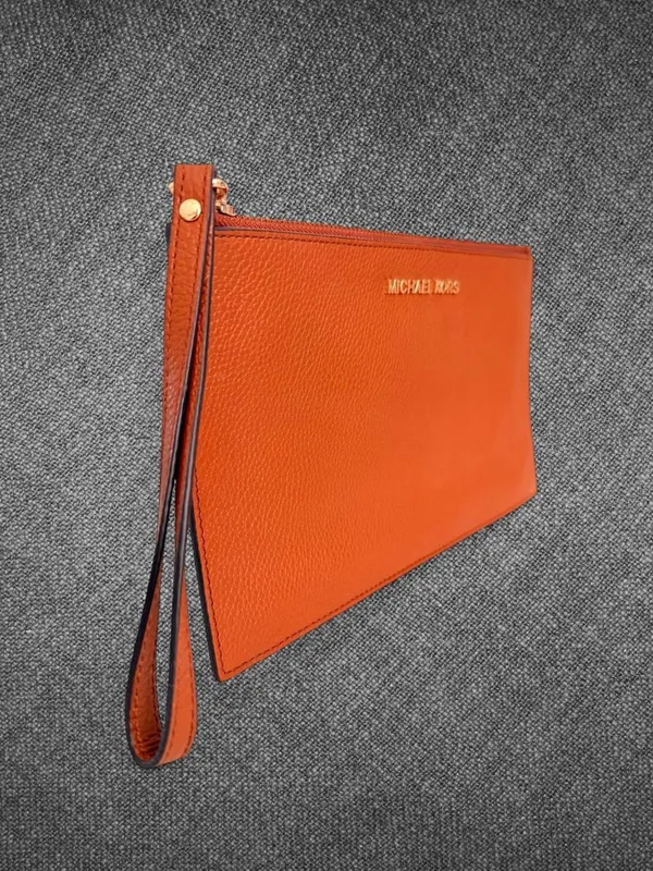 Michael Kors Orange Pebbled Leather Zip Wristlet Clutch - Image 2