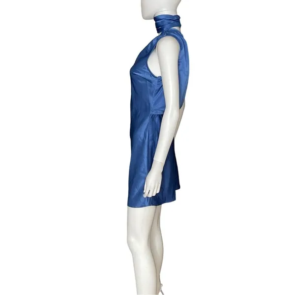 Lulus Elevated Mystique Blue Satin One-Shoulder Mini Dress Women’s Sz S - Image 3