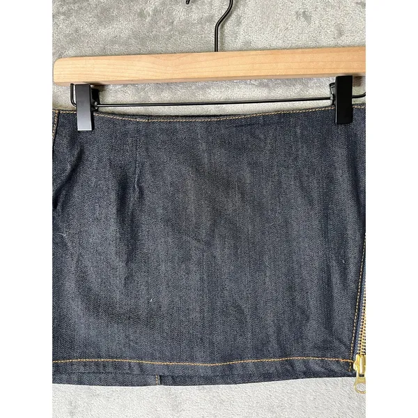Retrofete Nyla Denim Micro Mini Skirt‎ Gold Zip Y2K Baddie It Girl Dark Wash Med - Image 3