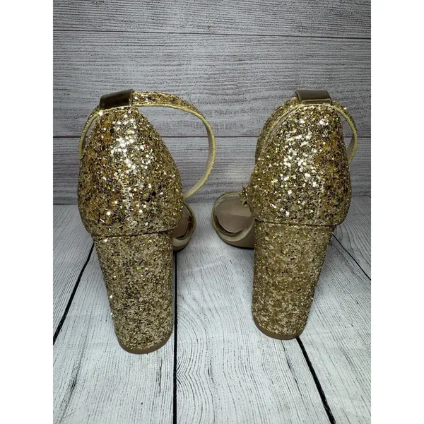 J Adams Shirley Gold Glitter Ankle Strap Heeled Sandals Size 9 - Image 3