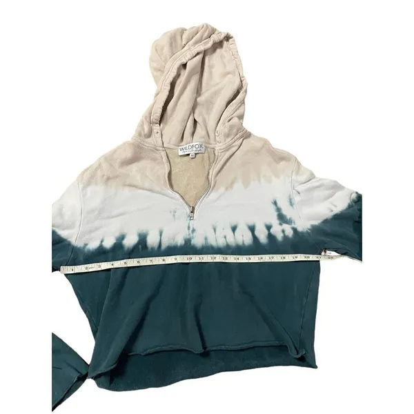 Wildfox tan, white, teal cropped hoodie M‎ - Image 6
