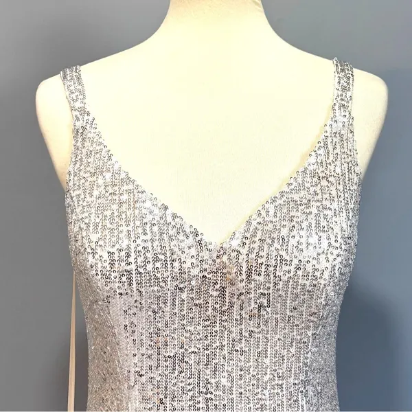 NWT Mac Duggal Silver Sequin Gown HOCO Prom Gala Bling Mermaid Core Maxi Dress 8 - Image 3
