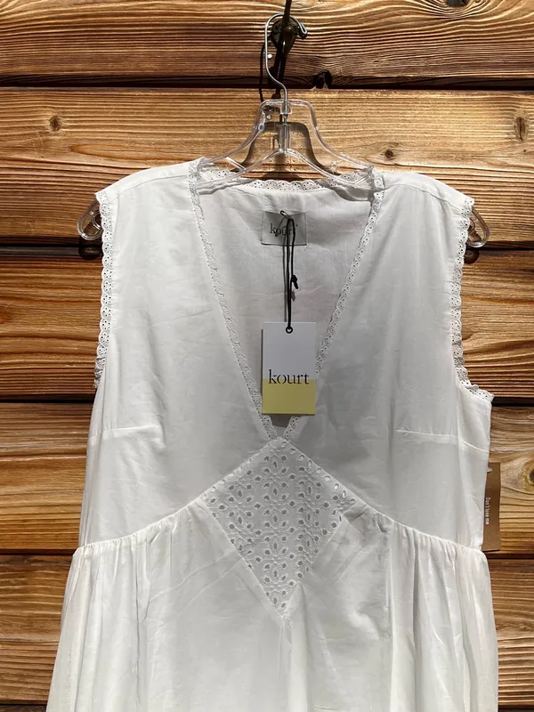 Kourt Few Moda Size M White Sonnet V neck Cotton Long Maxi Ankle Dress - Image 6