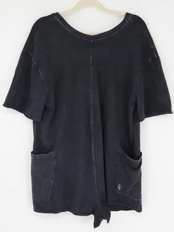 FP Movement Hot Shot Tee Romper Women’s M Black Mineral Wash Oversized Pockets - Image 2