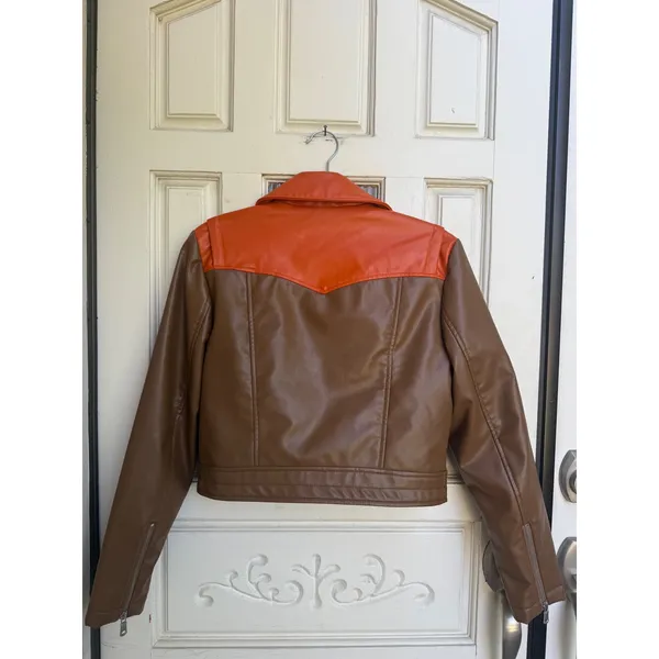 Silence + Noise Brown Faux Leather Western Cropped Moto‎ Jacket Size Medium - Image 6