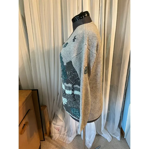 cardigan sweater trees fall landscape green gray Gold - Image 6