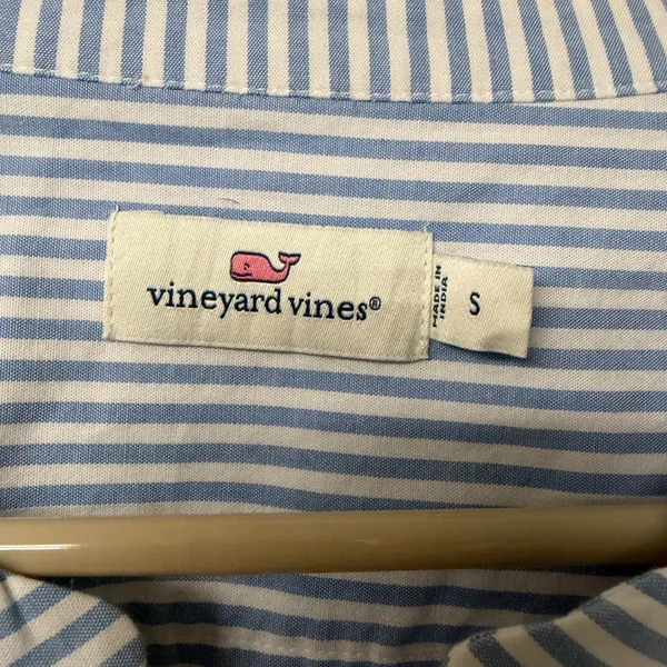 Vineyard Vines Blue White Striped Pink Embroidered Tunic Blouse Small Tie Sleeve - Image 2
