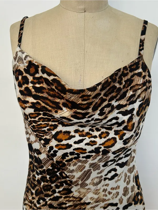 Single Leopard-Print Slip Maxi Dress in Brown and Cream - Image 2