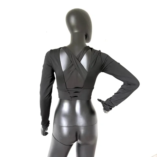 Gym Top T-shirt Crop Top Blouse Cover Up Tee Long Sleeve Sport Tee Slim Fit Top - Image 4