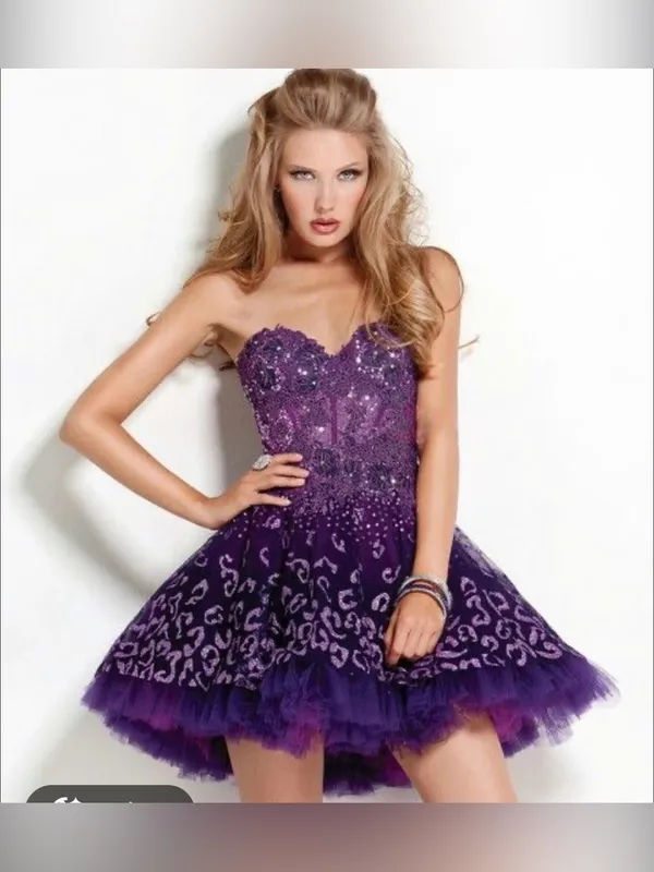 Jovani Purple Leopard Sequin Babydoll Prom Homecoming Y2K Dress Size 2 - Image 7