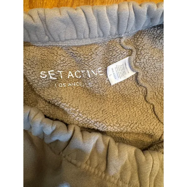 SET ACTIVE Fleece Sweat Shorts Taupe Beige Raw Hem Lounge Athletic Shorts Size L - Image 7