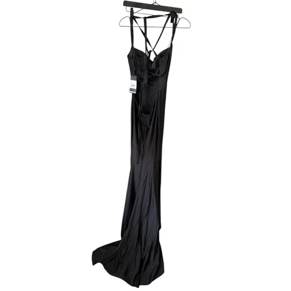 La Femme Lace Up Back‎ Jersey Mermaid Gown Black 6 - Image 4
