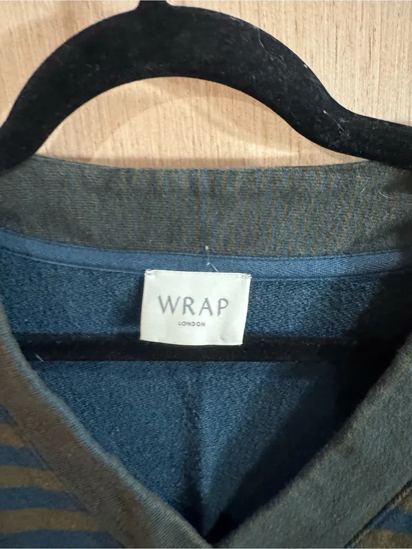 Women’s Wrap London Olive and Navy Striped V-Neck Pocket Dress Size 10 - Image 2