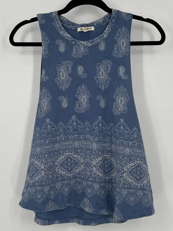 Billabong Paisley Muscle Tank Top Boho Blue Medallion Festival Beach Womens Sz M - Image 2