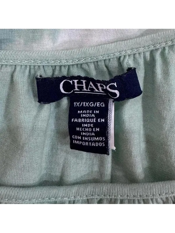 Chaps Green and White Tie Dye Banded Bottom Blouse Plus Size 1X - Image 5