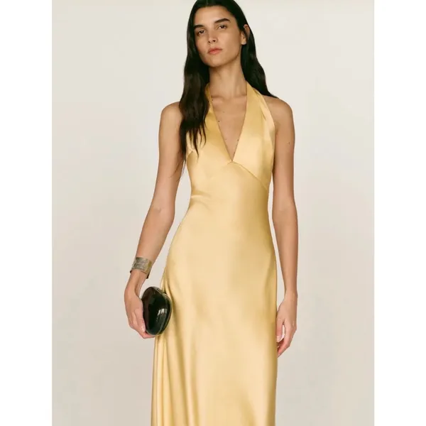 Reformation Daniela Silk Maxi Dress Ray Of Light Yellow size 2 C0 - Image 3