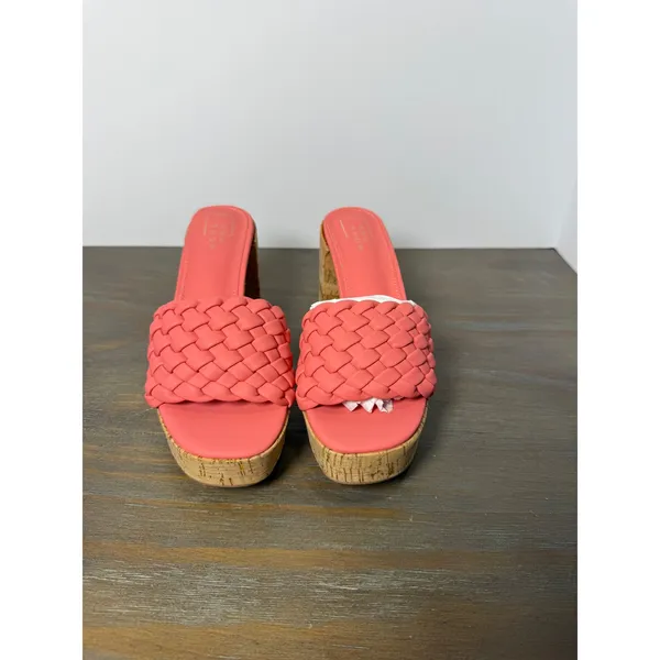 Shu Shop Gladys Coral Braided Platform Block Heel Sandals‎ Cork Size 6.5 New - Image 7